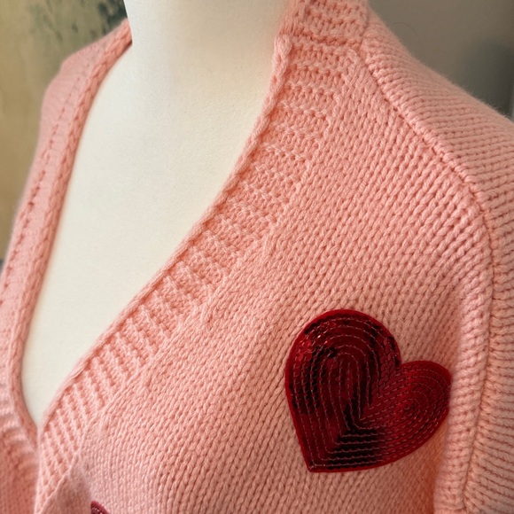 Oversized Sequin Heart Cardigan in Blush - Picture 3 of 6